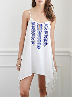 Women's Brief Mini Dress - White / Embroidered Embellishments